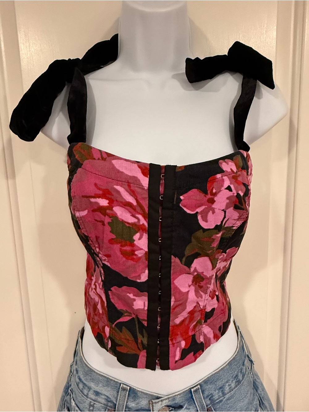 Free People Pink Floral Tie-Shoulder Bustier Top